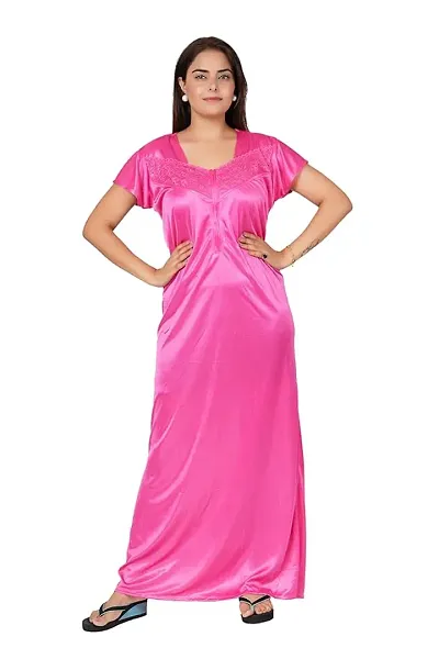 Nisha Fashion Womens Premium Satin Half Sleeve Nighty/Nightgown/Maxi/Nightdress/Sleepwear