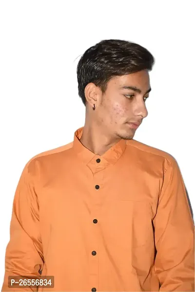 Men's Casual Cotton Shirt 100% Cotton Plain Solid Colors Stylish (X-Large, Orange)-thumb2