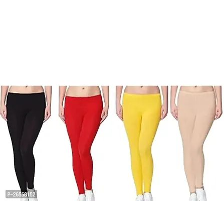 PR PINK ROYAL Fashion Viscose Lycra Fabric Leggings for Women|Girls Multi Color Combo Pack of 4 | Color Black,Red,Yellow,Beige