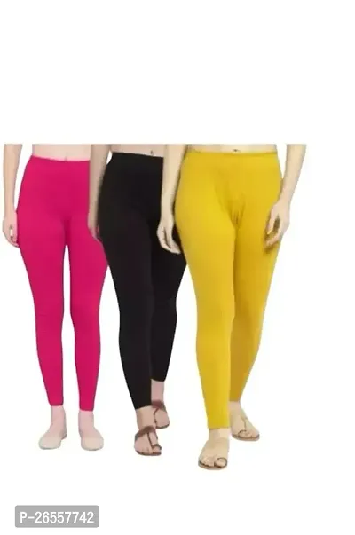 PR PINK ROYAL Fashion Viscose Lycra Fabric Leggings for Women Multi Color Combo Pack of 3 | Color Pink,Brown,Yellow-thumb0