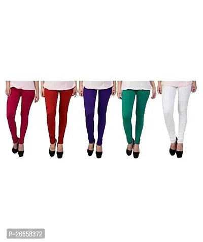 PR PINK ROYAL Women's Solid Cotton Viscose Lycra Regular Fit Leggings Combo Pack 5 | Color Red,DarkOrange,Purple,Mint,White-thumb0