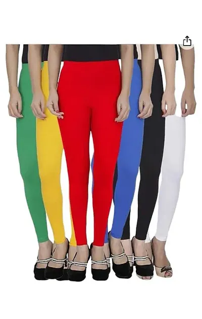 Stylish Cotton Solid Leggings For Women - Pack Of 6