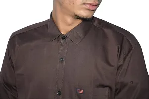 Men's Casual Cotton Shirt 100% Cotton Plain Solid Colors Stylish (X-Large, Brown)-thumb1