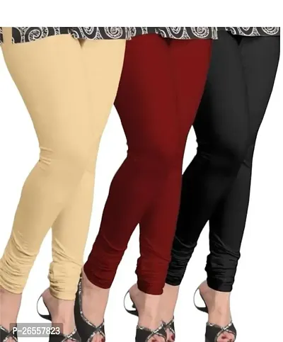 PR PINK ROYAL Fashion Viscose Lycra Fabric Leggings for Women Multi Color Combo Pack of 3 | Color Begie,Maroon,Black-thumb0