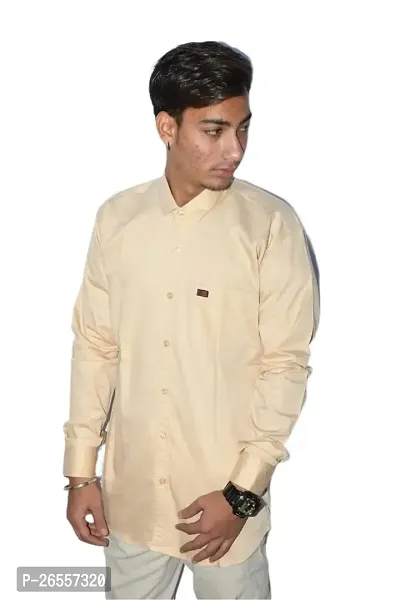 Men's Casual Cotton Shirt 100% Cotton Plain Solid Colors Stylish (Medium, Beige)-thumb0