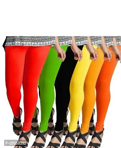 PR PINK ROYAL Fashion Viscose Lycra Fabric Leggings for Women Multi Color Combo Pack of 6 | Color Red,Parrot Green,Black,Light Yellow,Yellow,Orange