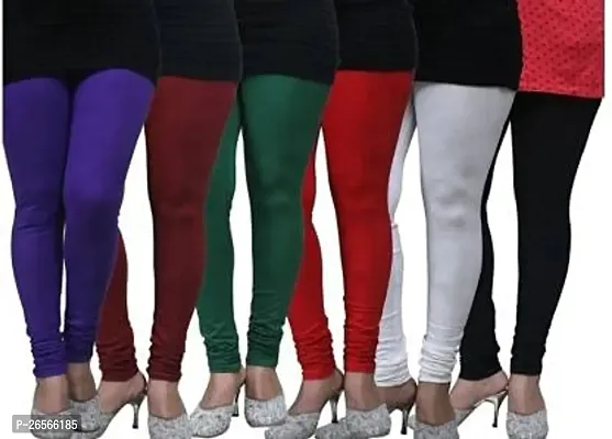 Anay Fabrics Women Ankle Length Stretchable Premium Plain Leggings Fashion Cotton Churidar Solid Regular Leggings for Women and Girls (Multicolor, Set of 6)