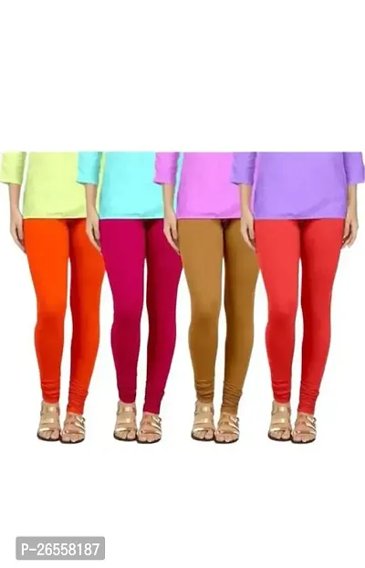 PR PINK ROYAL Women's Solid Cotton Viscose Lycra Regular Fit Leggings Combo Pack 4 | Color Orange,Pink,Brown,Red-thumb0