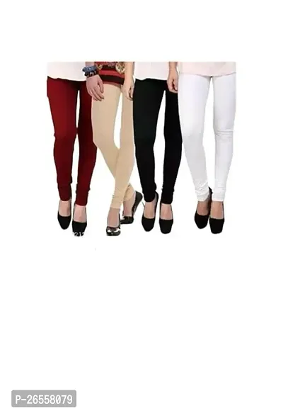 PR PINK ROYAL Women's Solid Cotton Viscose Lycra Regular Fit Leggings Combo Pack 4 | Color Maroon,Begie,Black,White