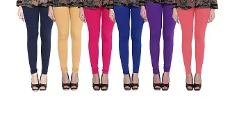 PRO MACK ZONE Women's Cotton Lycra Regular Fit Stretchable Leggings Combo for Women Girls Churidar Legging - Pack of 6 (Free Size, Multicolor)-thumb1