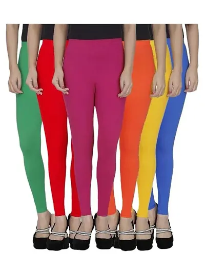 Stylish Cotton Solid Leggings For Women - Pack Of 6