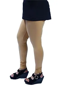 Ruby Soft Super Cotton Lycra Black and Beige Combo Churidaar Legging/Leggings Free Size Stretchable Waist (Pack of 2)-thumb3