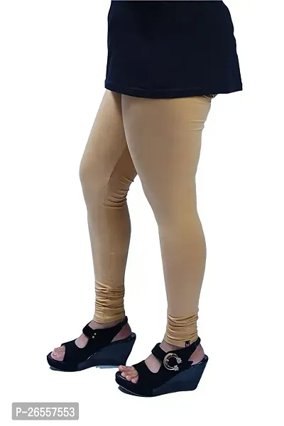 Ruby Soft Super Cotton Lycra Black and Beige Combo Churidaar Legging/Leggings Free Size Stretchable Waist (Pack of 2)-thumb4