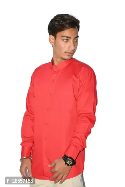 Men's Casual Cotton Shirt 100% Cotton Plain Solid Colors Stylish (X-Large, Red)-thumb0