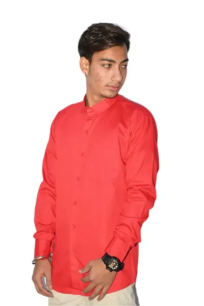 Men's Casual Shirt 100% Plain Solid Colors Stylish (X-Large, Red)