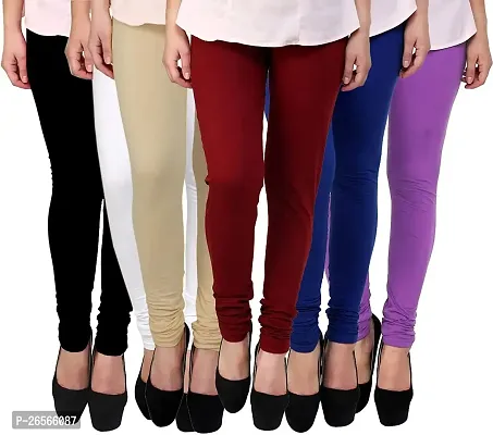 PRO MACK ZONE Women's Cotton Regular Fit Plain Chudidar Leggings Combo for Women and Girls Legis - Pack of 6 (Multicolor_Free Size)