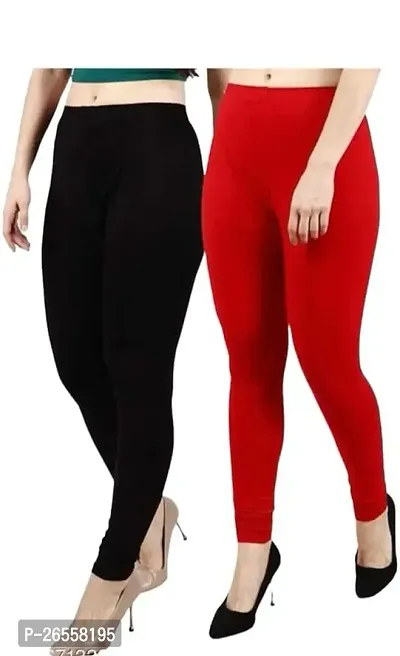 PR PINK ROYAL Fashion Viscose Lycra Fabric Leggings for Women Multi Color Combo Pack of 2 | Color Black,Red