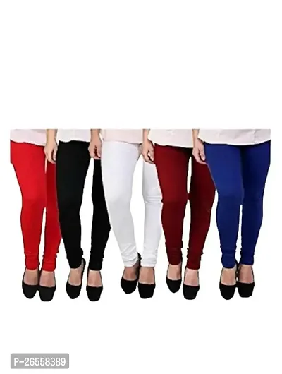 PR PINK ROYAL Women's Solid Cotton Viscose Lycra Regular Fit Leggings Combo Pack 5 | Color Red,Black,White,Maroon,NavyBlue