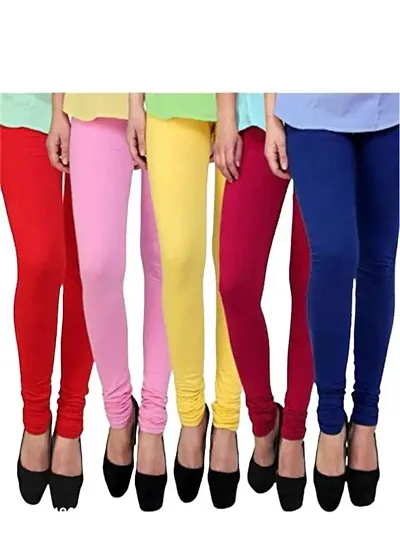 Stylish Cotton Solid Leggings For Women - Pack Of 5