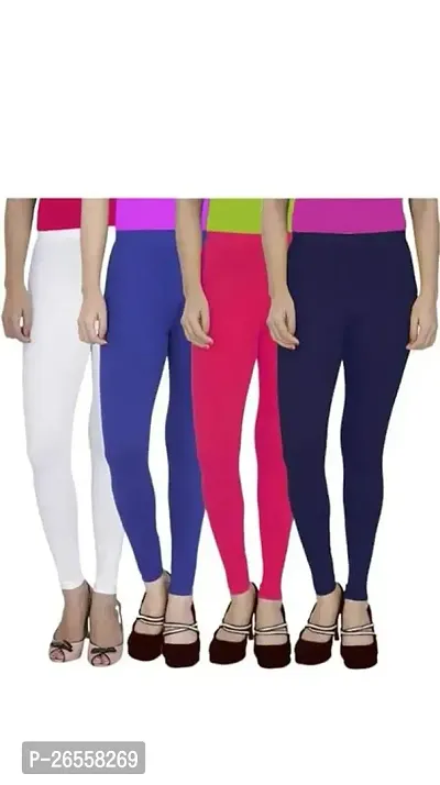 PR PINK ROYAL Women's Solid Cotton Viscose Lycra Regular Fit Leggings Combo Pack 4 | Color White,Blue,Pink,NavyBlue-thumb0