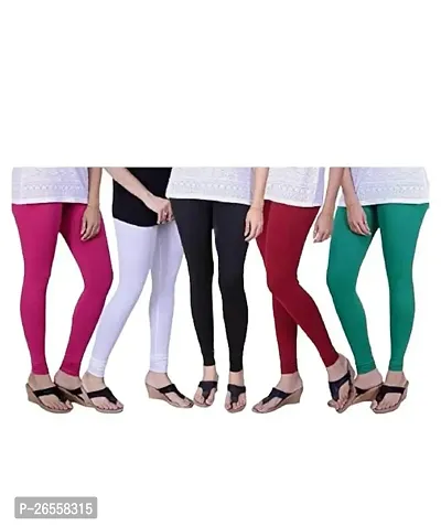 PR PINK ROYAL Women's Solid Cotton Viscose Lycra Regular Fit Leggings Combo Pack 5 | Color Pink,White,Black,Maroon,Mint Green