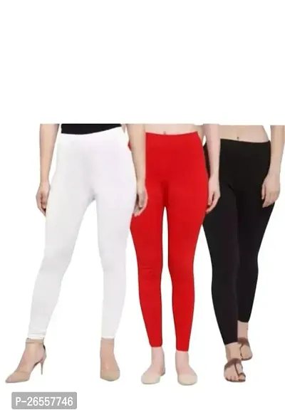 PR PINK ROYAL Fashion Viscose Lycra Fabric Leggings for Women Multi Color Combo Pack of 3 | Color White,Red,Black