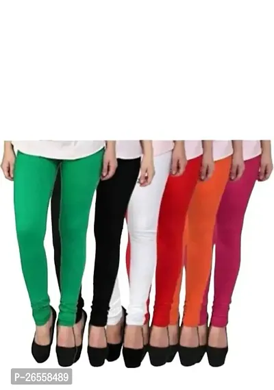 PR PINK ROYAL Women's Solid Cotton Viscose Lycra Regular Fit Leggings Combo Pack 6 | Color Green,Black,White,Red,Orange,Pink