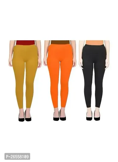 PR PINK ROYAL Women's Solid Cotton Viscose Lycra Regular Fit Leggings Combo Pack 3 | Color Darkyellow,Orange,Black