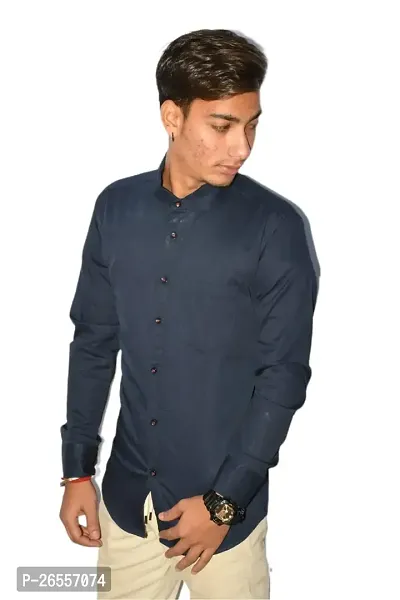 Men's Casual Cotton Shirt 100% Cotton Plain Solid Colors Stylish (Medium, Blue)-thumb0