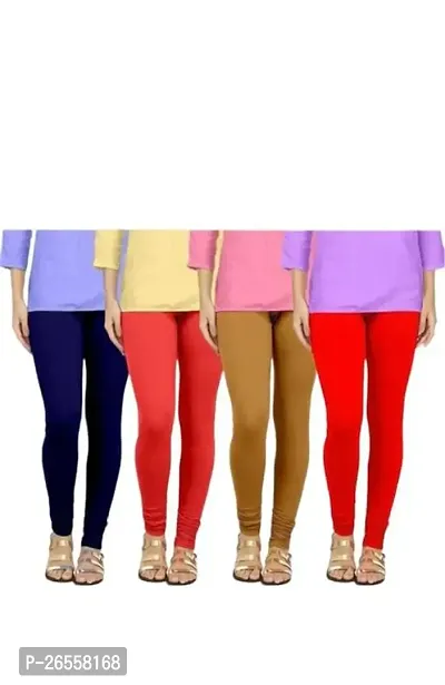 PR PINK ROYAL Women's Solid Cotton Viscose Lycra Regular Fit Leggings Combo Pack 4 | Color NavyBlue,Orange,Gold,Red