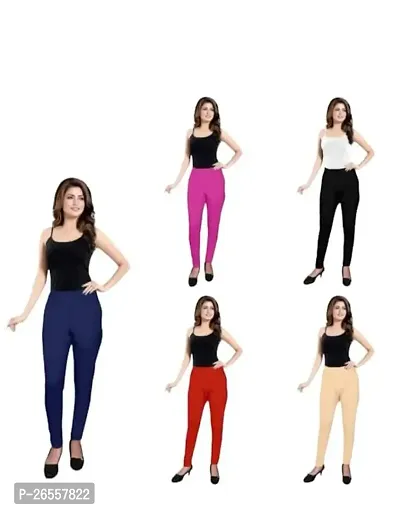 PR PINK ROYAL Fashion Viscose Lycra Fabric Leggings for Women Multi Color Combo Pack of 5 | Color Beige,Red,Navya Blue,Pink,Black-thumb0