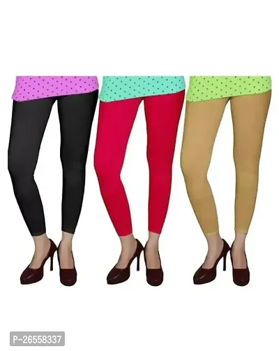 PR PINK ROYAL Women's Solid Cotton Viscose Lycra Regular Fit Leggings Combo Pack 3 | Color Black,Red,Begie