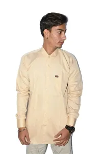 Men's Casual Cotton Shirt 100% Cotton Plain Solid Colors Stylish (Medium, Beige)-thumb2