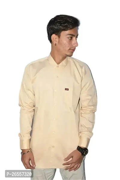 Men's Casual Cotton Shirt 100% Cotton Plain Solid Colors Stylish (Medium, Beige)-thumb3