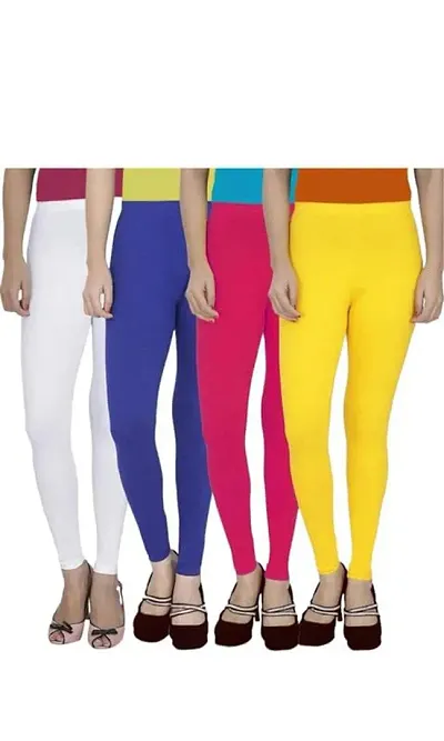 Stylish Cotton Solid Leggings For Women - Pack Of 4