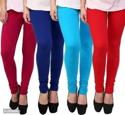 Aaru Collection Women's Cotton Relaxed Leggings (Light Blue, Red, Blue, Pink, XL) - Combo Set of 4