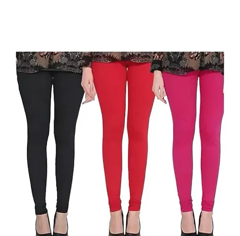 Stylish Cotton Solid Leggings For Women - Pack Of 3