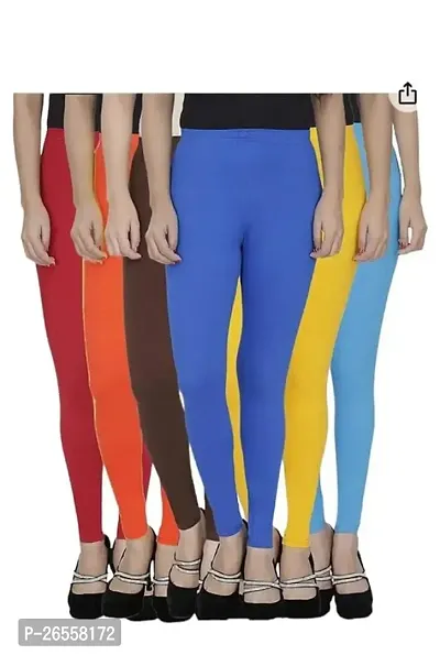 PR PINK ROYAL Women's Solid Cotton Viscose Lycra Regular Fit Leggings Combo Pack 6 | Color Maroon,Orange,Brown,Blue,Yellow,SkyBlue