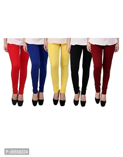 PR PINK ROYAL Women's Solid Cotton Viscose Lycra Regular Fit Leggings Combo Pack 5 | Color Red,Blue,Yellow,Black,Maroon-thumb0