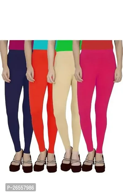 PR PINK ROYAL Women's Solid Cotton Viscose Lycra Regular Fit Leggings Combo Pack 4 | Color NavyBlue,Orange,Begie,Pink