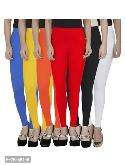 PR PINK ROYAL Women's Solid Cotton Viscose Lycra Regular Fit Leggings Combo Pack 6 | Color Blue,Yellow,Orange,Red,Black,White