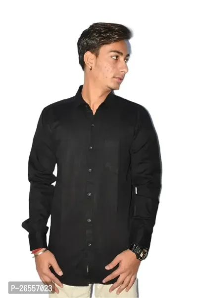 Men's Casual Cotton Shirt 100% Cotton Plain Solid Colors Stylish (Medium, Black)