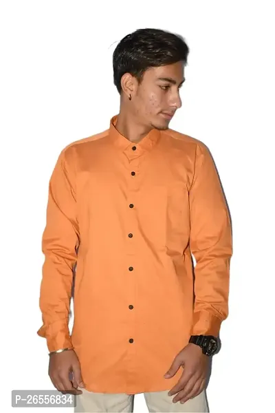 Men's Casual Cotton Shirt 100% Cotton Plain Solid Colors Stylish (X-Large, Orange)-thumb3