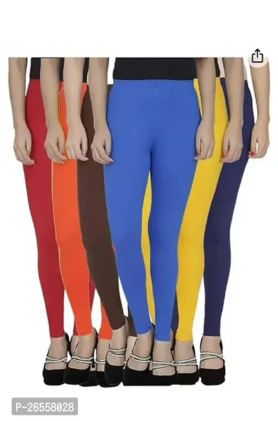 PR PINK ROYAL Women's Solid Cotton Viscose Lycra Regular Fit Leggings Combo Pack 6 | Color Red,Orange,Brown,Blue,Yellow,NavyBlue