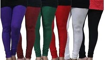 Anay Fabrics Women Ankle Length Stretchable Premium Plain Leggings Fashion Cotton Churidar Solid Regular Leggings for Women and Girls (Multicolor, Set of 6)-thumb3
