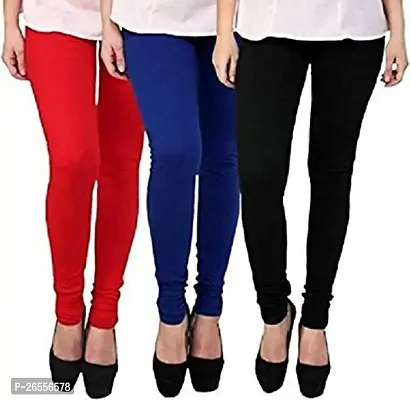 Aaru Collection Freesize Stretchable Chudidaar Cotton Leggings for Womens/Girls/Ladies (Red+Blue+Black)
