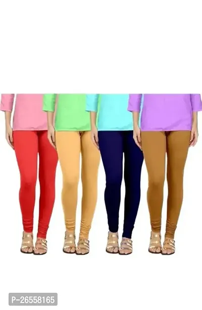 PR PINK ROYAL Women's Solid Cotton Viscose Lycra Regular Fit Leggings Combo Pack 4 | Color Red,Begie,NavyBlue,Gold