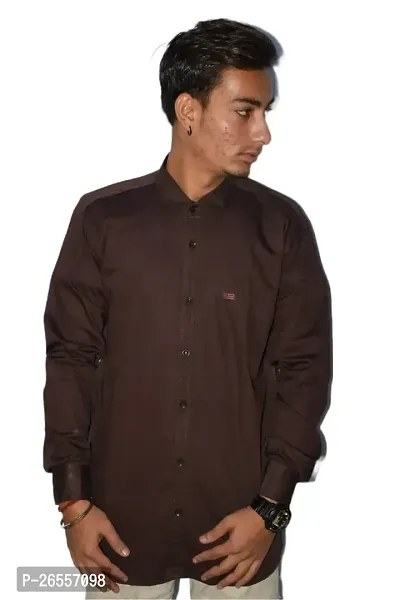 Men's Casual Cotton Shirt 100% Cotton Plain Solid Colors Stylish (Medium, Brown)-thumb3