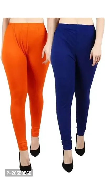 PR PINK ROYAL Fashion Viscose Lycra Fabric Leggings for Women Multi Color Combo Pack of 2 | Color Orange,NavyBlue