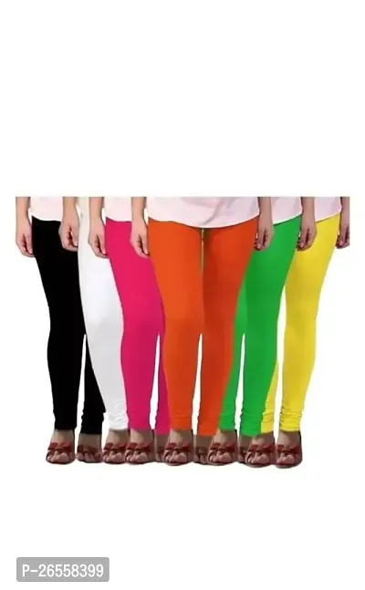 PR PINK ROYAL Women's Solid Cotton Viscose Lycra Regular Fit Leggings Combo Pack 6 | Color Black,White,Pink,Orange,Green,Yellow-thumb0